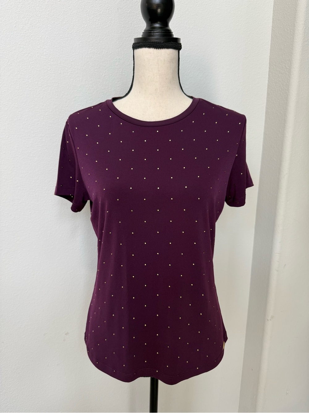 Calvin Klein Plum Short Sleeve Top with Metallic Studs